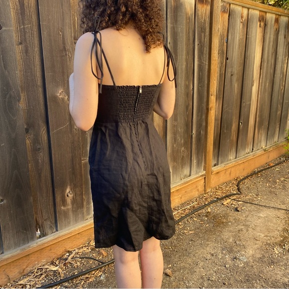 Reformation Black Linen Mini Dress with Slit and Tie Straps - Picture 4 of 10